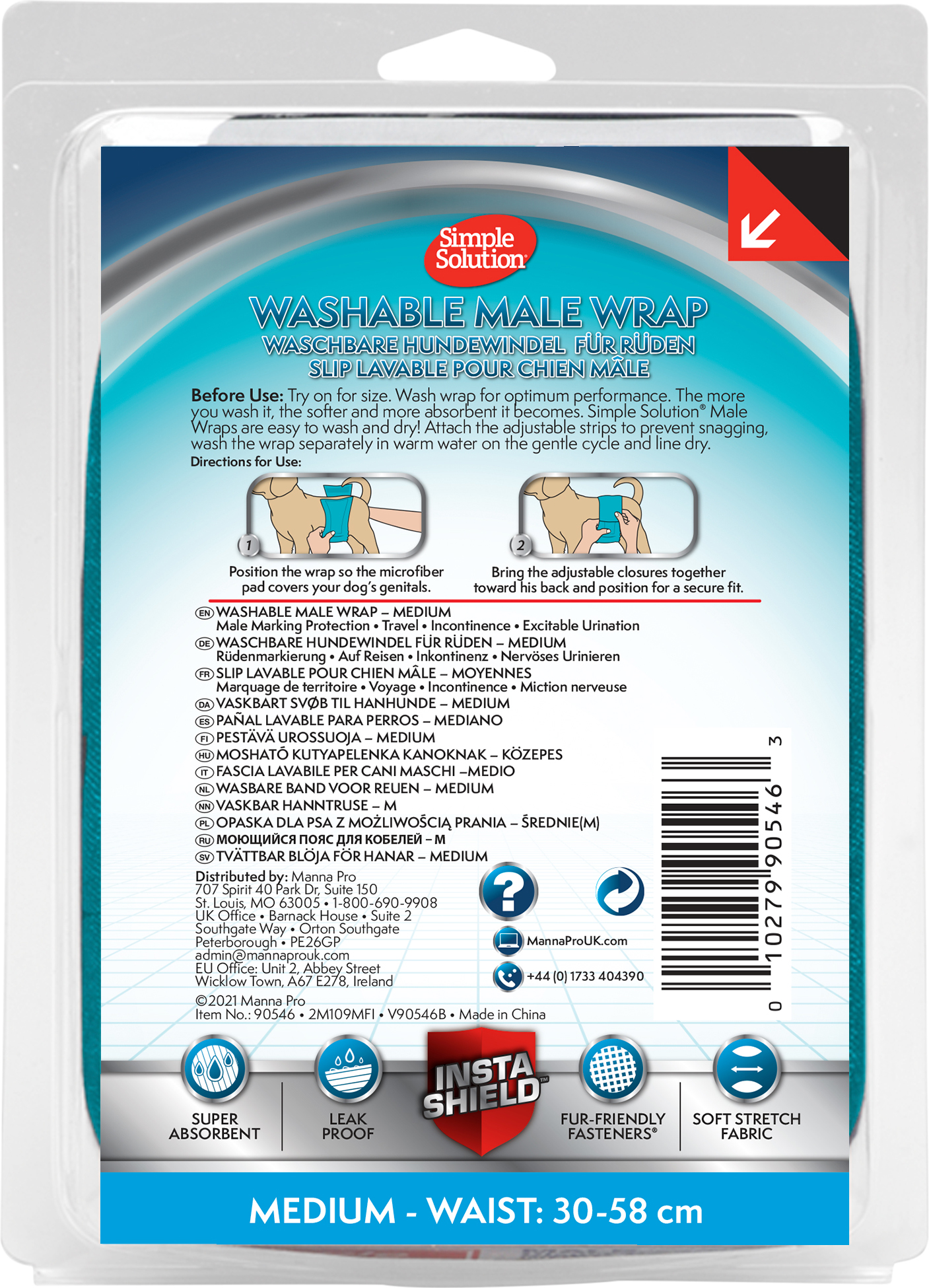 Simple Solution Washable Diaper for Male Dogs, L