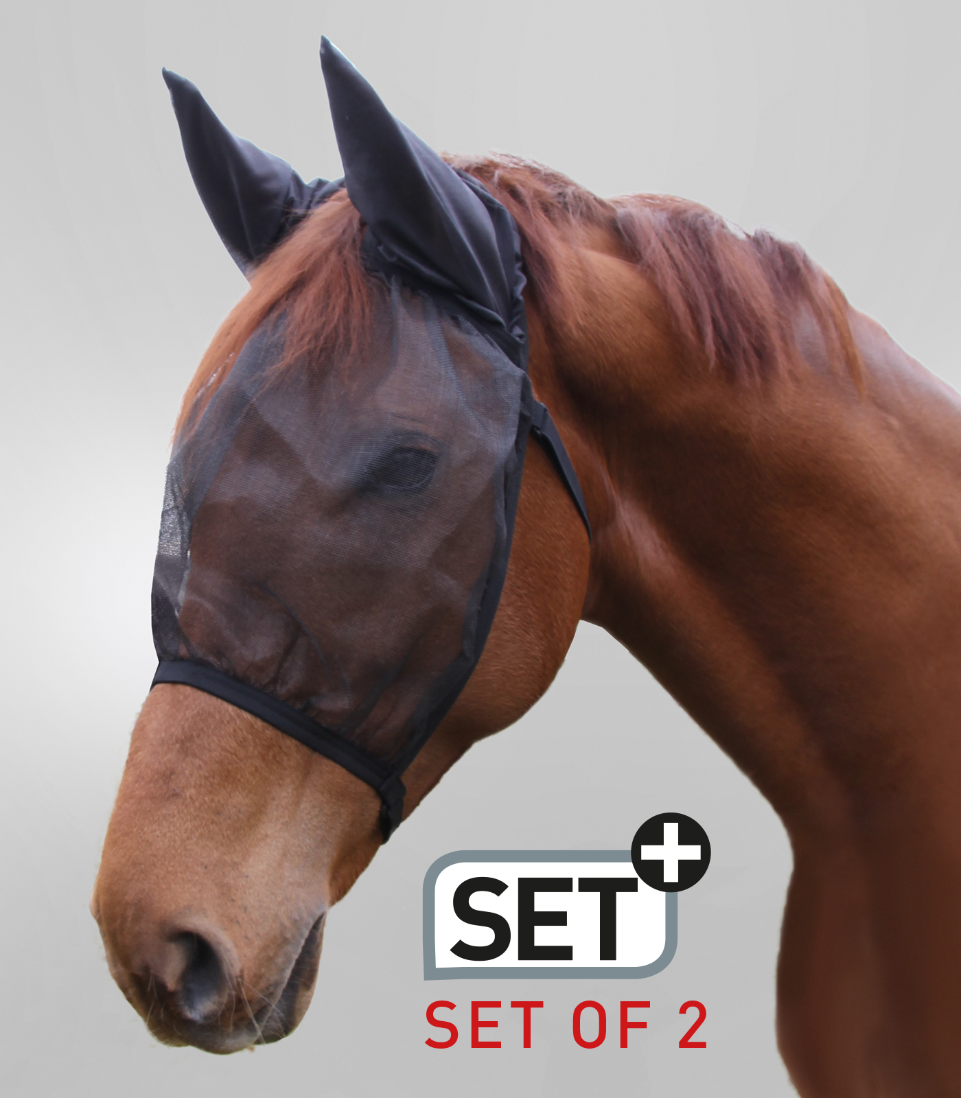 Waldhausen Set of 2 Basic Fly Masks, with ear protection black (with ears) (Pony)