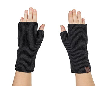 Back on Track Ash fingerless mittens in wool - dark gray
