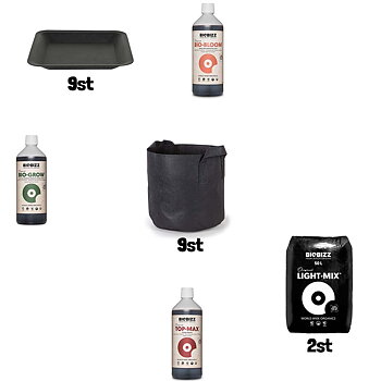 Startpaket textilkrukor 9×11 L – Biobizz näring, jord & krukunderlägg