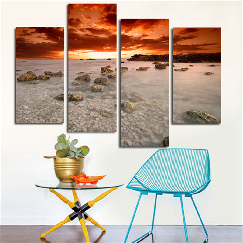 Väggkonst -Fyra paneler med motiv Sunrise på Canvasduk - 3