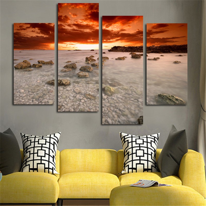 Väggkonst -Fyra paneler med motiv Sunrise på Canvasduk - 6
