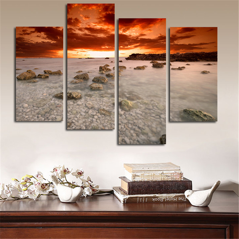 Väggkonst -Fyra paneler med motiv Sunrise på Canvasduk - 5