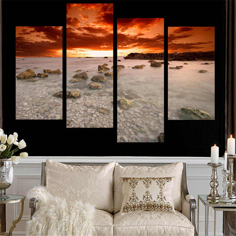 Väggkonst -Fyra paneler med motiv Sunrise på Canvasduk - 4
