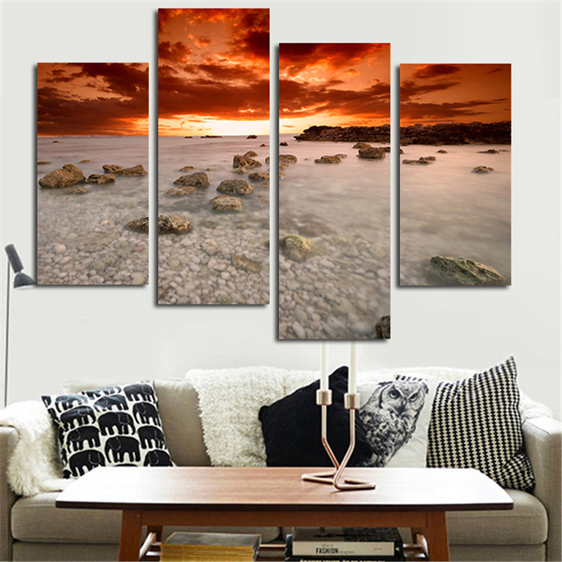 Väggkonst -Fyra paneler med motiv Sunrise på Canvasduk - 2