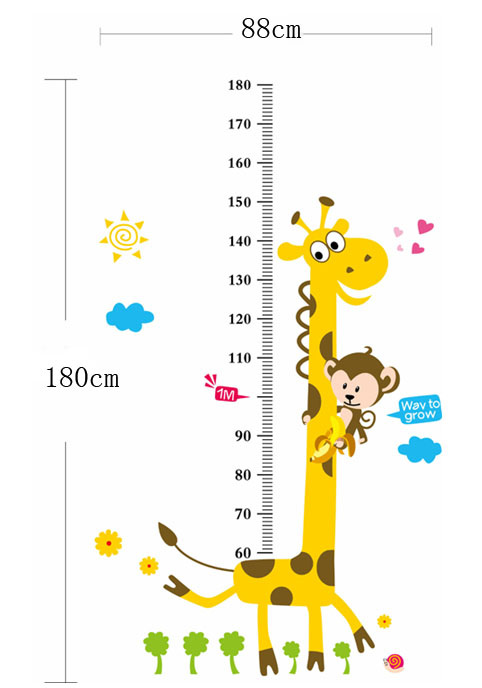 Väggdekor -Mätsticka med motiv av bl.a. Giraff och Apa, 180 x 88 cm - 3