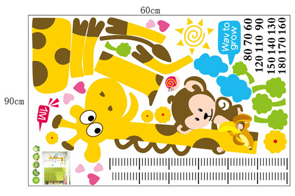 Väggdekor -Mätsticka med motiv av bl.a. Giraff och Apa, 180 x 88 cm - 4