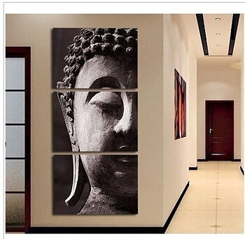 Väggkonst -Tre paneler med motiv Buddha på Canvasduk