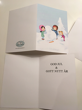 Julkort - Oliver och Emma i snön 5 pack dubbla med kuvert