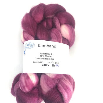 Combed Tops Hand Dyed Superwash Merino/Mullberry Silk Boredaux mix