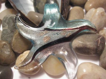 Glass pendant - starfish, turquoise - 2