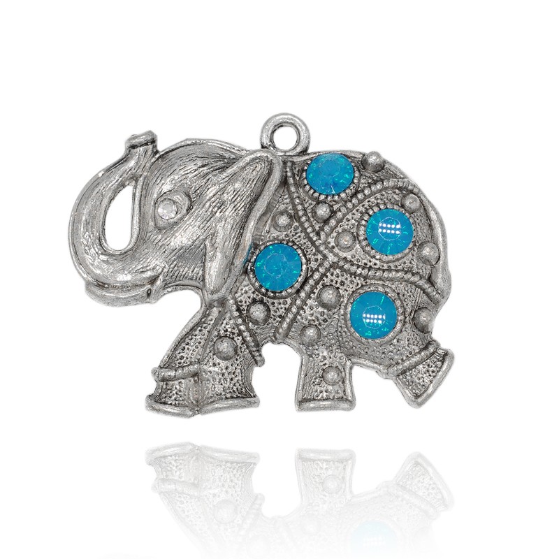 Charm  Elephant , blue resin rhinestones