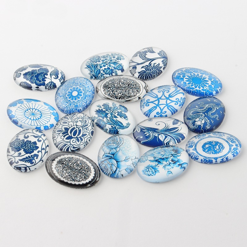 Cabochon/Camé i glas - Blå mix, 25mm