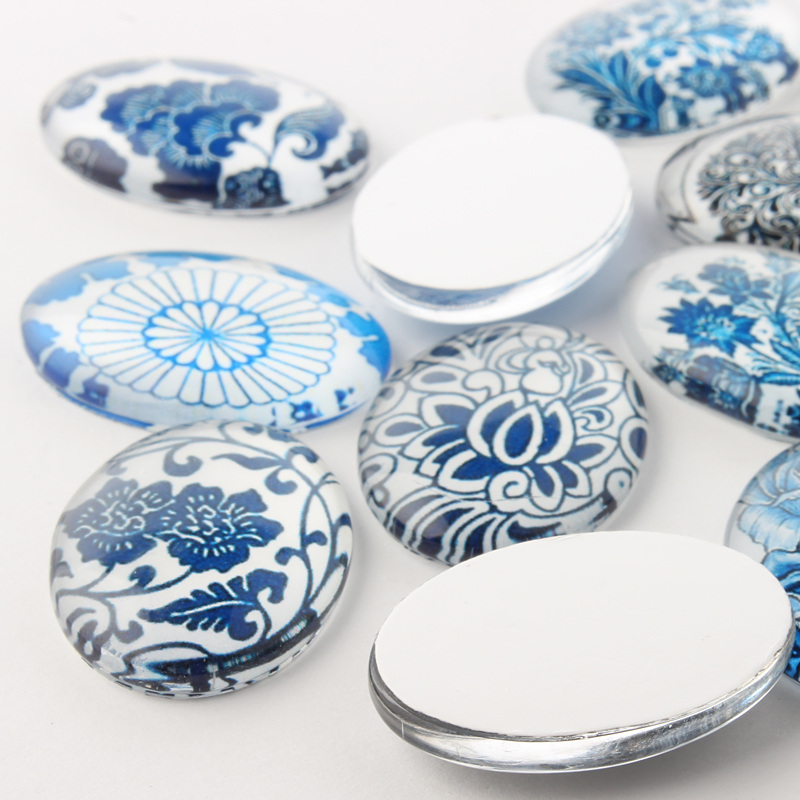 Cabochon/Camé i glas - Blå mix, 25mm - 2