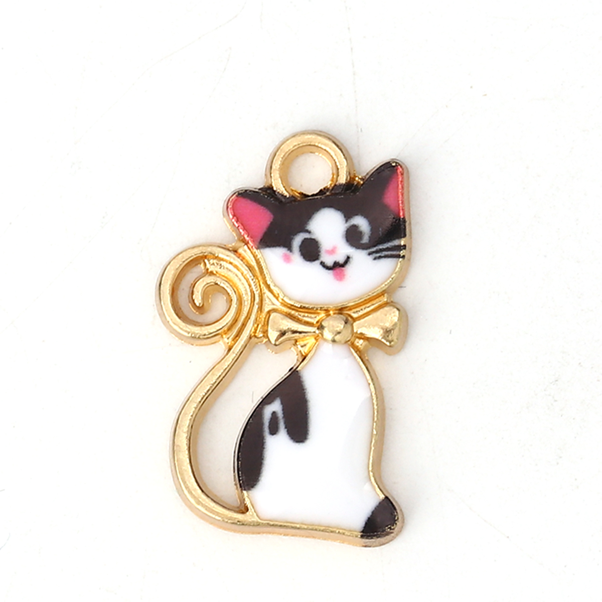 Charm  Enamel Cat, Black/White