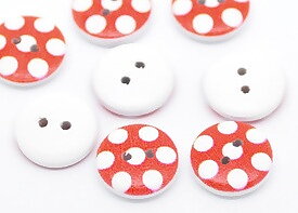 Träknappar, 15mm, Röda dots