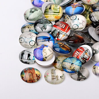 Cabochon/Camé i glas -  Byggnader mixade  18mm