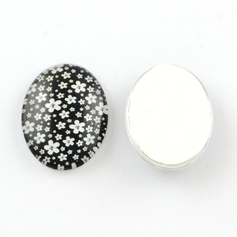 Cabochon in glass   black/whitemix 40x30mm - 2