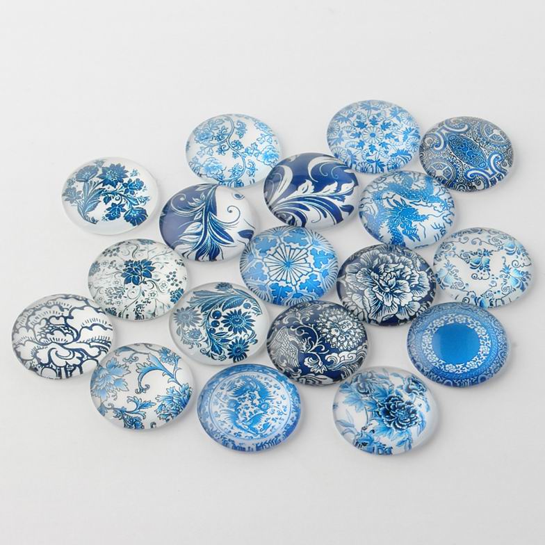Cabochon in glass Blue Floral   14mm