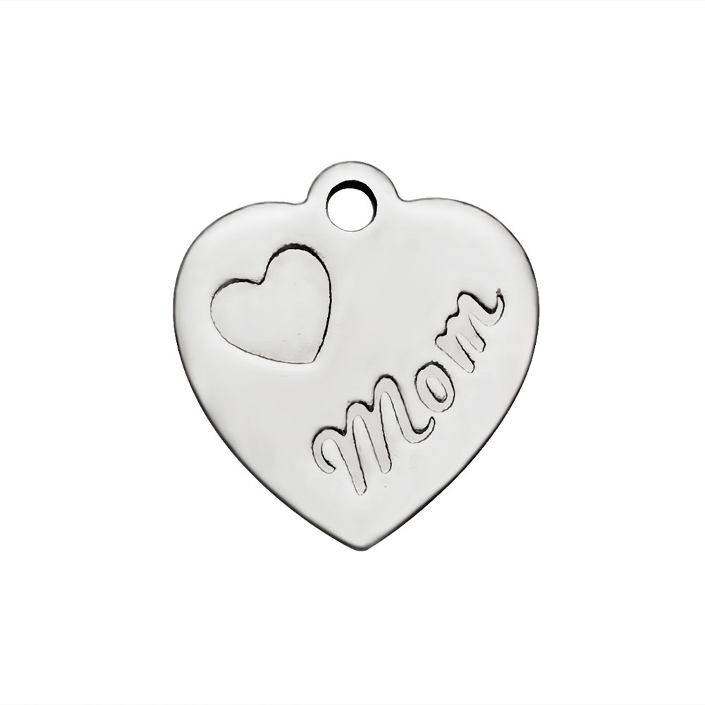 Charm / tag   Stainless Steel, heart,  "MOM"