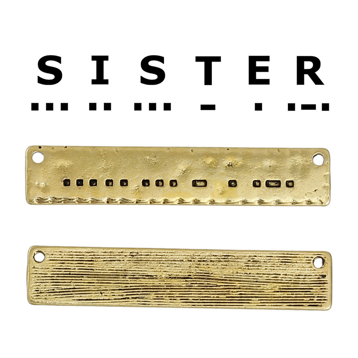 Charm  SISTER  morsecode, gold