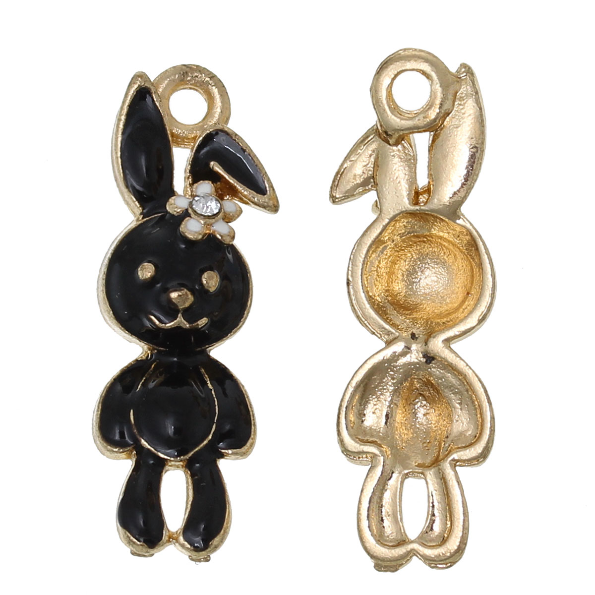 Charm   Rabbit enameld Black  rhinestone