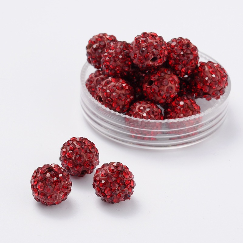 Polymer lera - Pärlor med rhinestones, Siam , 10mm.