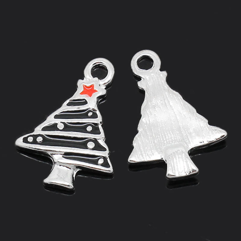 Charm,  christmas tree enamel black