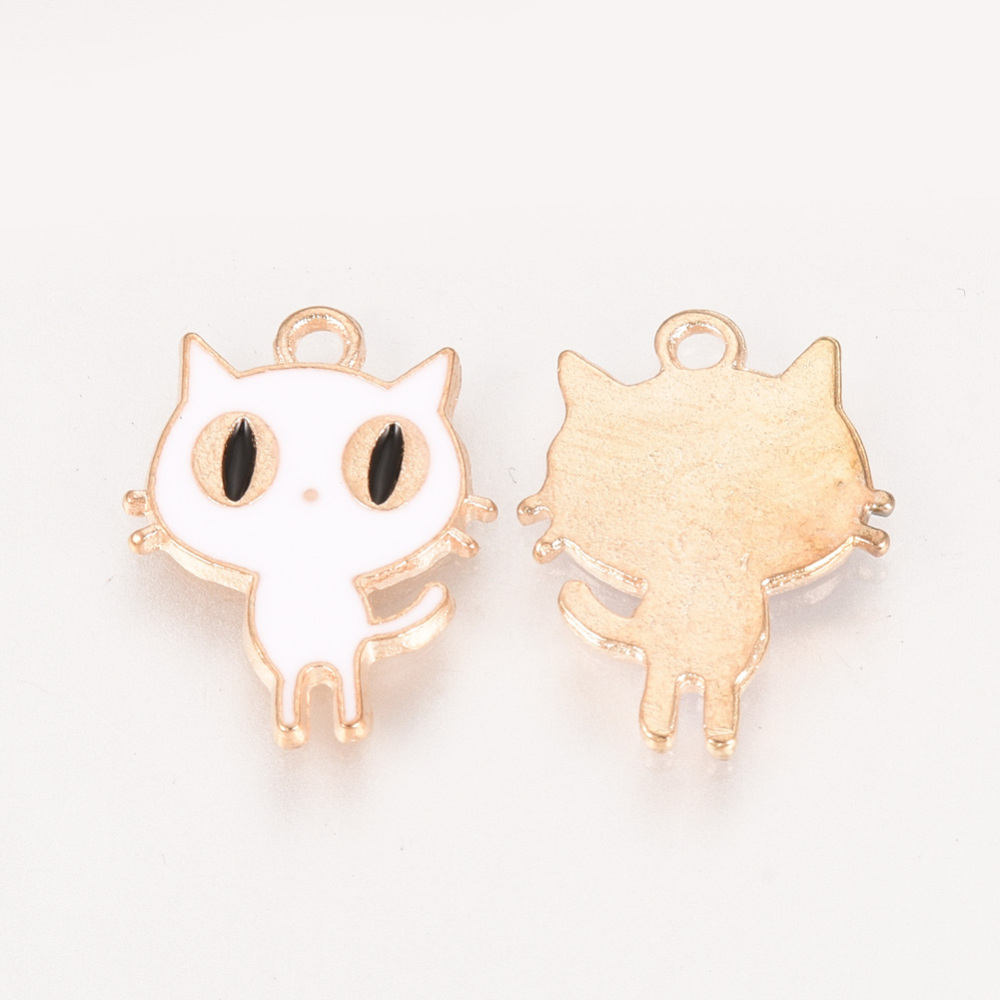 Charm  ,enameld Cat white/gold