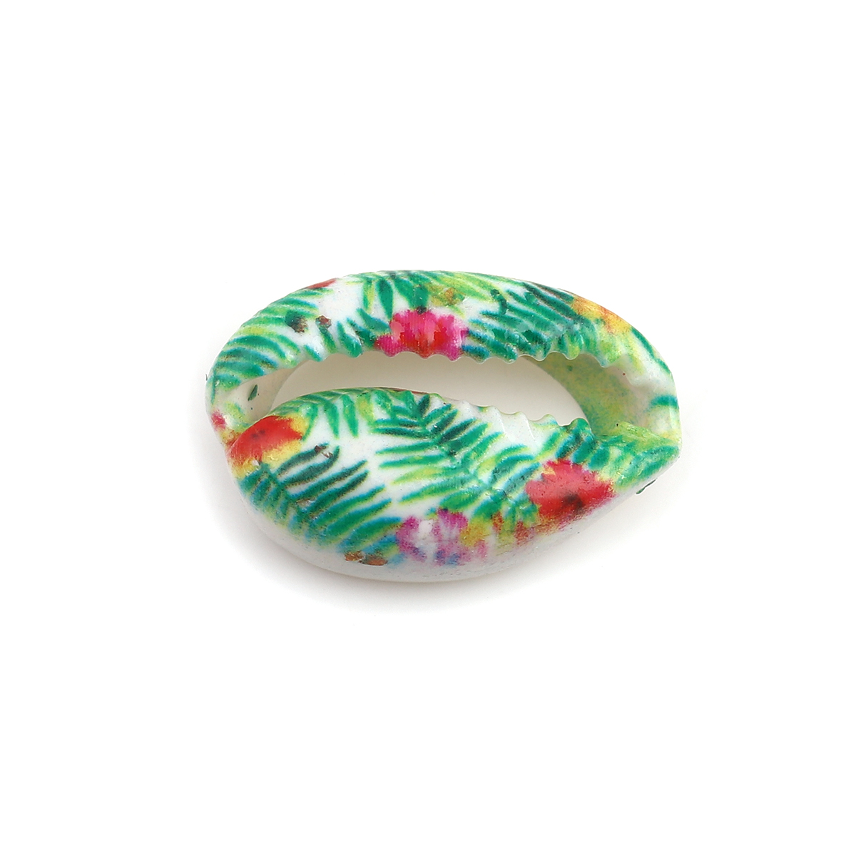Charm  bead , snail conch green flower