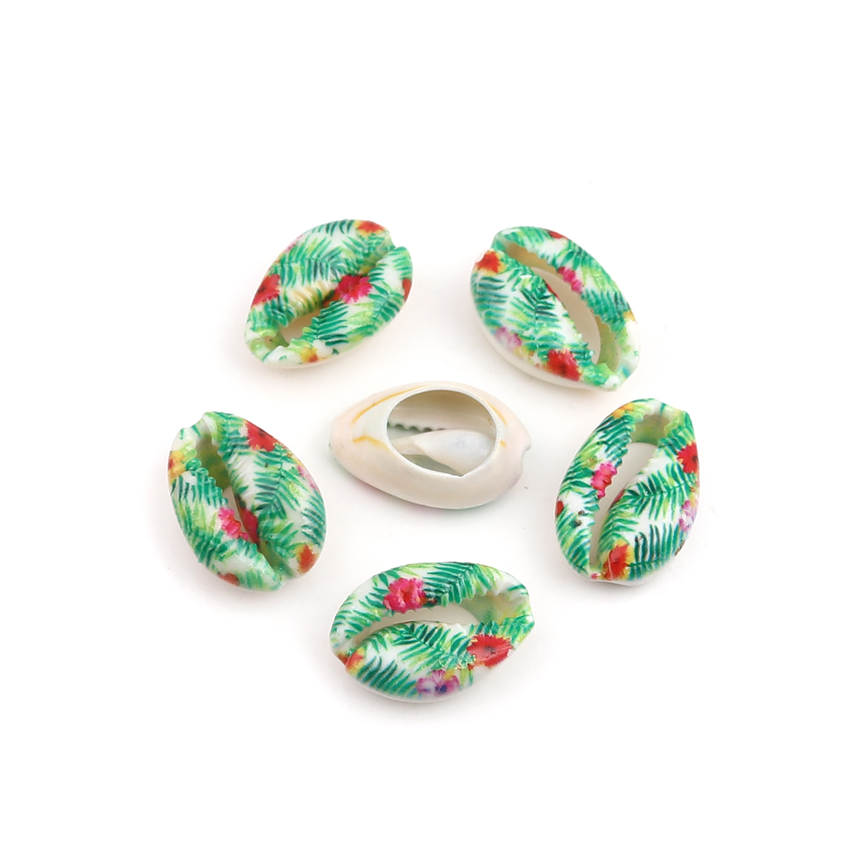 Charm  bead , snail conch green flower - 2