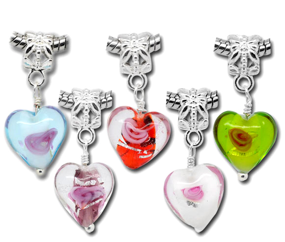 Bead / Pendant,  lampwork heart white - 2