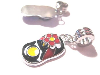 Bead / Pendant,  Hanging Sandal - black m red flower