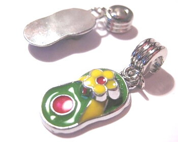 Bead / Pendant,  Hanging Sandal -green m yellow flower