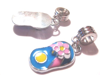 Bead / Pendant,  Hanging Sandal  blue m pink flower