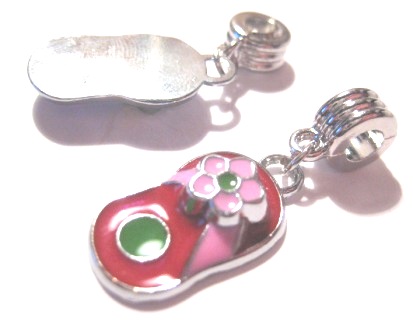 Bead / Pendant,  Hanging Sandal  red m pink flower