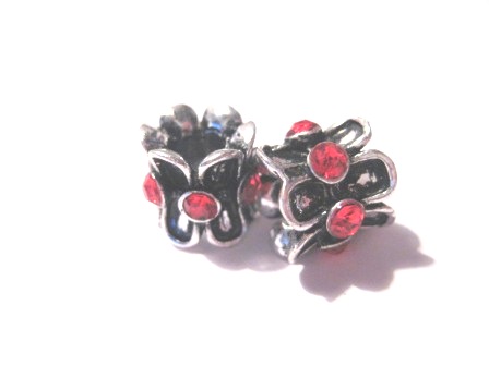 Bead / pendant- antiquesilver m. rhinestones,red