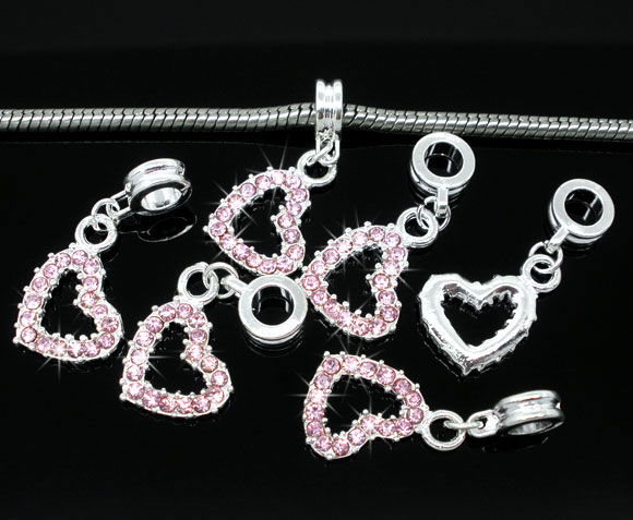 Pärla / hänge , Hängande hjärta m rosa strass
