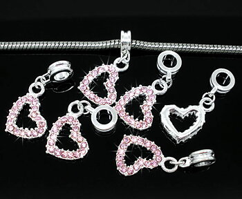 Bead / pendant- silver m. , heart pink