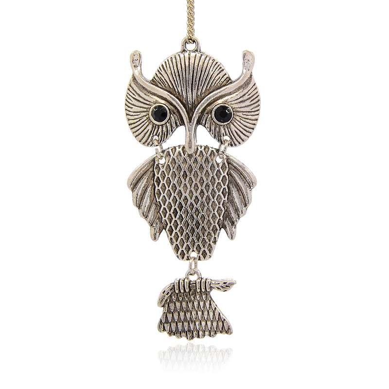 Stort Lyxhänge -Antiksilver Owl 89 mm