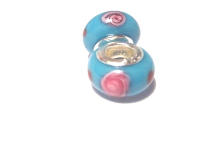 Charm - Lampwork, Turkos m rose