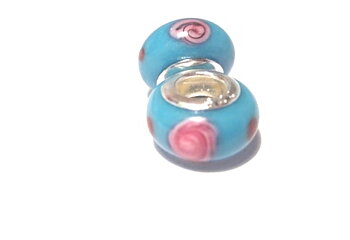 Charm - Lampwork, Turkos m rose