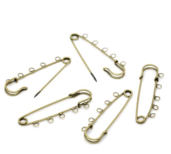Säkerhetsnål med 5 öglor, Antik Brons - Kiltpin