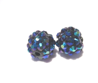 Resin/Pavepärla m. Strassnitar - 12 mm,  Mörkblå AB