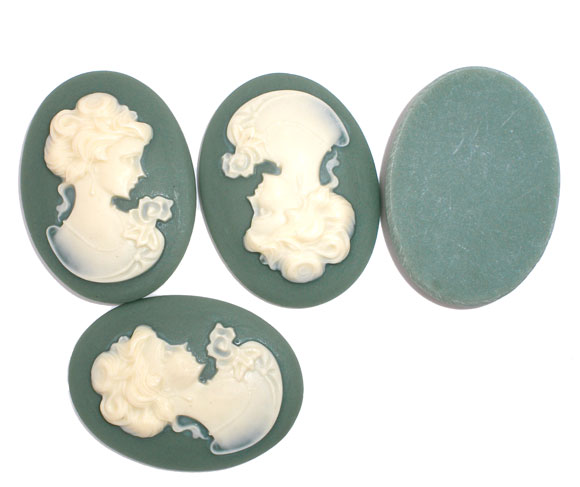 Cabochon/Camé i Resin, Kvinna  Grön & vit - 2