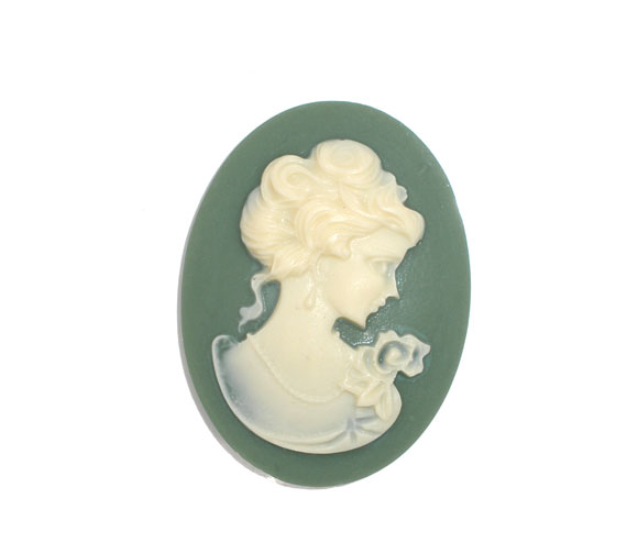 Cabochon/Camé i Resin, Kvinna  Grön & vit