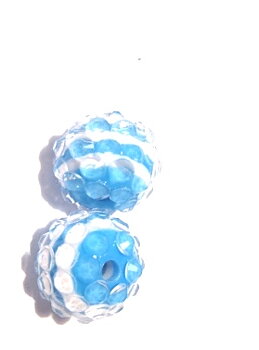 Resin/Pavepärla m. Strassnitar - 14 mm, Turkos stripe