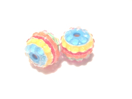 Resin/Pavepärla m. Strassnitar - 14 mm, Ljust multifärgad stripe 