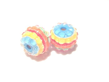 Resin/Pavepärla m. Strassnitar - 14 mm, Ljust multifärgad stripe 