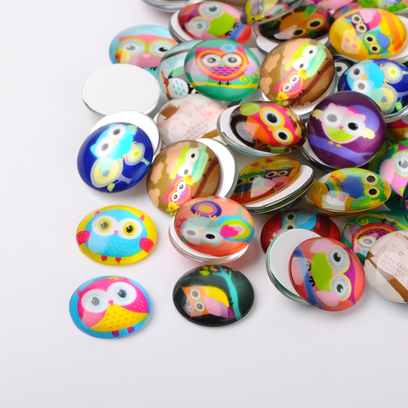 Cabochon/Camé i glas -  Uggla mixade  10mm
